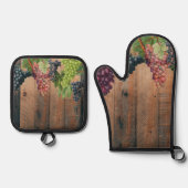 Rustic Vineyard Wood & Grapes Ovenwant & Pannenlap Set (Voorkant)