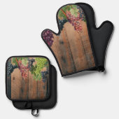 Rustic Vineyard Wood & Grapes Ovenwant & Pannenlap Set (Voorkant / Achterkant)