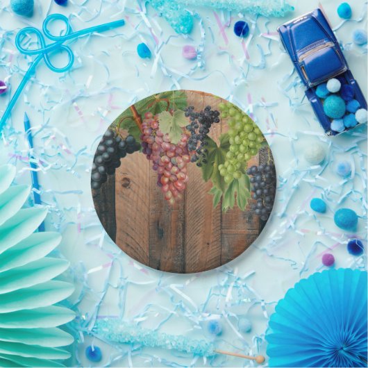 Rustic Vineyard Wood & Grapes Papieren Bordje (Feest)