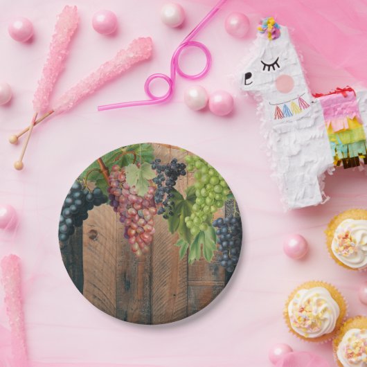 Rustic Vineyard Wood & Grapes Papieren Bordje (Feest)