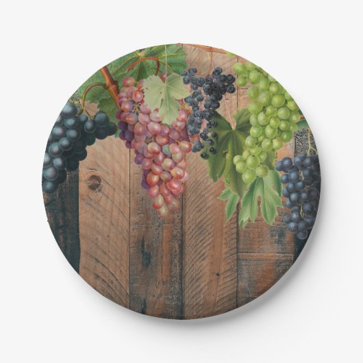 Rustic Vineyard Wood & Grapes Papieren Bordje (Voorkant)