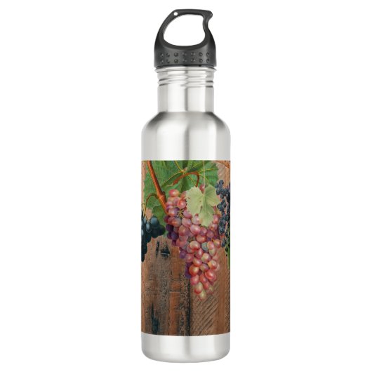 Rustic Vineyard Wood & Grapes Waterfles (Voorkant)