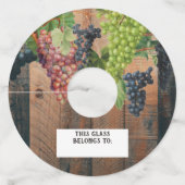 Rustic Vineyard Wood & Grapes Wijnglaslabel (Voorkant)