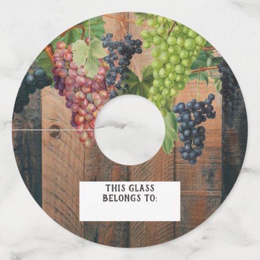 Rustic Vineyard Wood & Grapes Wijnglaslabel (Voorkant)
