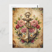 Rustic Vintage Anchor Roses Ocean Nautical Briefkaart (Voorkant / Achterkant)