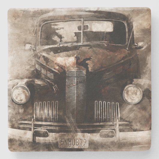 Rustic Vintage-auto Stenen Onderzetter (Voorkant)