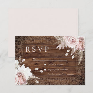Rustic Vintage Blush Floral Wedding RSVP Kaartje
