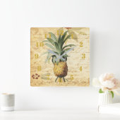 Rustic Vintage Calligraphy Pineapple Ornate Vierkante Klok (Huis)