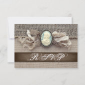 Rustic Vintage Cameo Brooch Burlap Wedding RSVP (Achterkant)