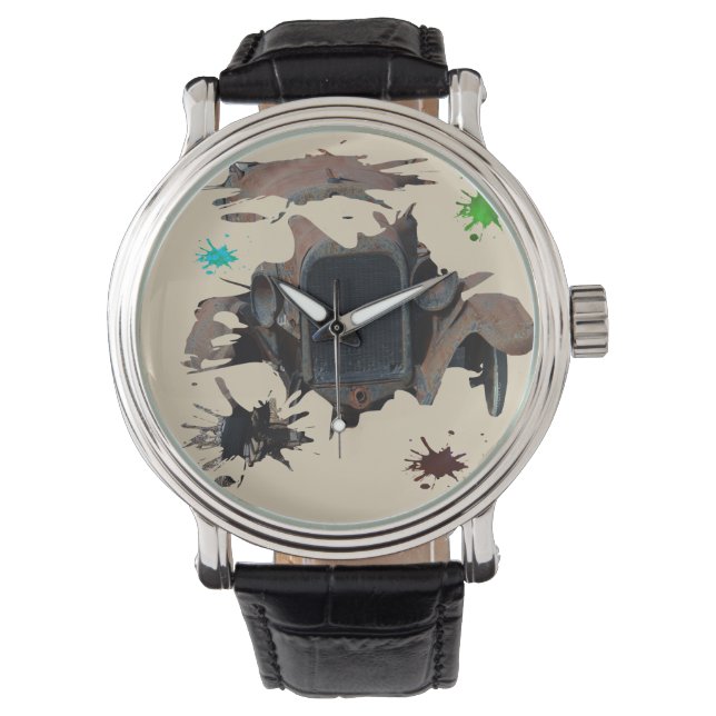 Rustic Vintage Car Grunge Art Horloge (Voorkant)
