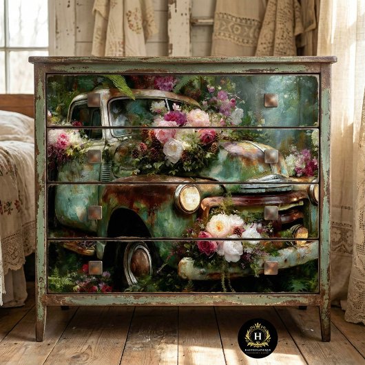 Rustic Vintage Floral Truck Decoupage Tissuepapier