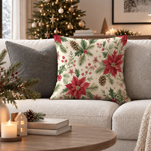 Rustic vintage kerst poinsettia werpkussen kussen