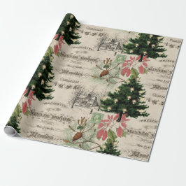 Rustic Vintage Kerstmis Botanische Ephemera Cadeaupapier