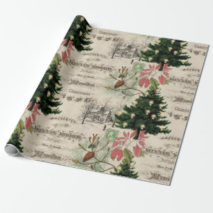 Rustic Vintage Kerstmis Botanische Ephemera Cadeaupapier