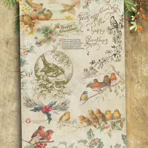 Rustic Vintage Kerstmis en Holly Ephemera Tissuepapier