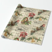 Rustic Vintage Kerstmuziek Floral Ephemera Cadeaupapier (Uitgerold)