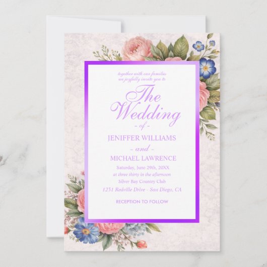 Rustic Vintage Personalized Floral Rose Design     Kaart (Voorkant)