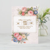 Rustic Vintage Personalized Floral Rose Design     Kaart (Staand voorkant)