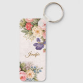 Rustic Vintage Personalized Floral Rose Design Sleutelhanger (Achterkant)