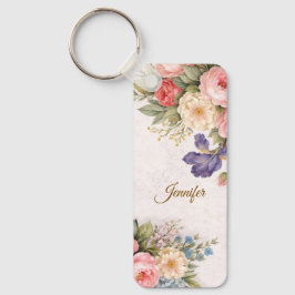 Rustic Vintage Personalized Floral Rose Design     Sleutelhanger