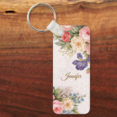 Rustic Vintage Personalized Floral Rose Design Sleutelhanger (Voorkant)