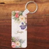 Rustic Vintage Personalized Floral Rose Design Sleutelhanger (Achterkant)