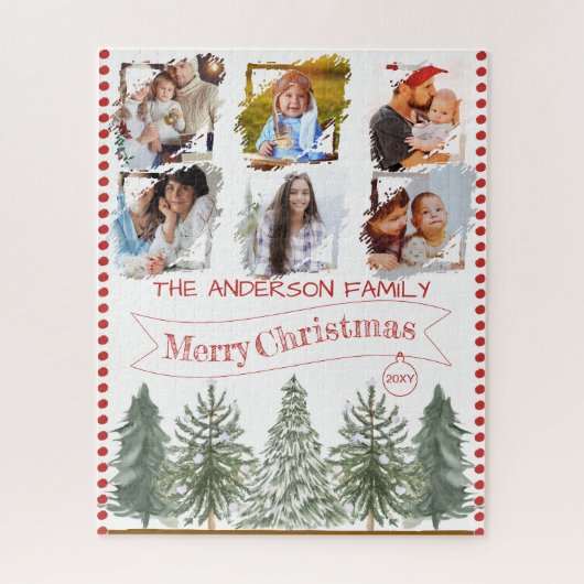 Rustic Vintage Pine Tree & Family Photo Christmas Legpuzzel (Verticaal)