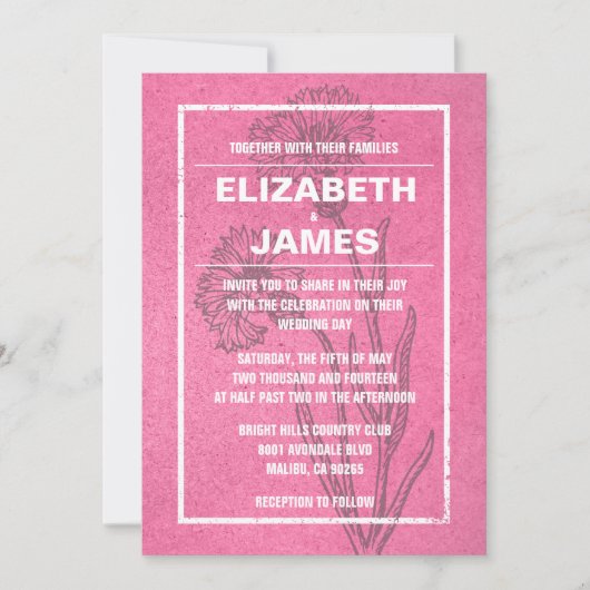 Rustic Vintage Pink Wedding Invitations Kaart (Voorkant)