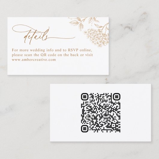 Rustic Vintage QR Code Wedding Details Card Visitekaartje (Voorkant / Achterkant)