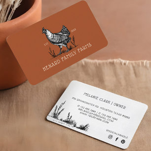Rustic Vintage Sketch Farm Hen Burnt Red Visitekaartje