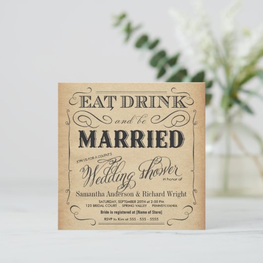 Rustic Vintage Wedding Shower-uitnodigingen Kaart (Staand voorkant)