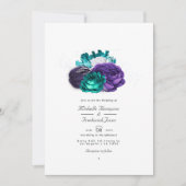 Rustic Violet en Turquoise Floral QR Code Wedding Kaart (Voorkant)