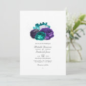 Rustic Violet en Turquoise Floral QR Code Wedding Kaart (Staand voorkant)