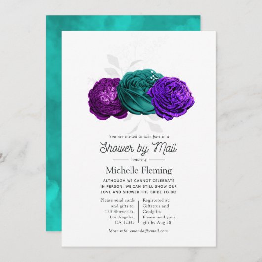 Rustic Violet en Turquoise Floral Shower per Mail Kaart (Voorkant / Achterkant)