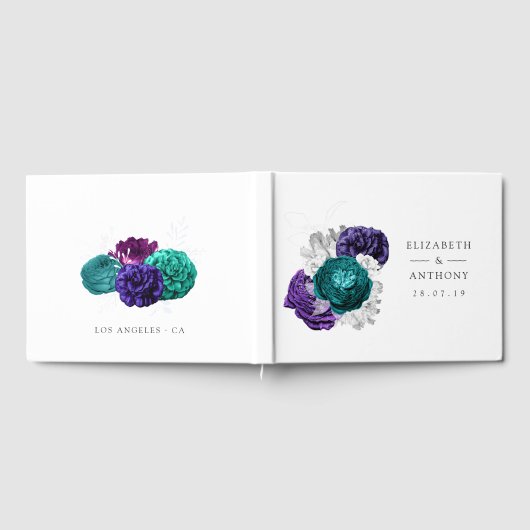 Rustic Violet en Turquoise Floral Wedding Gastenboek (Volledig)