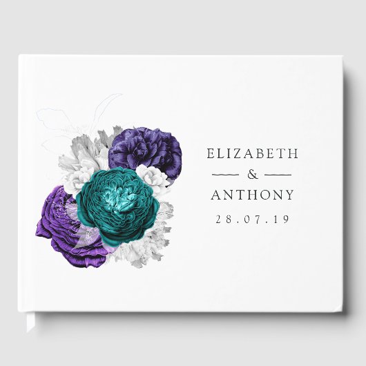 Rustic Violet en Turquoise Floral Wedding Gastenboek (Voorkant)