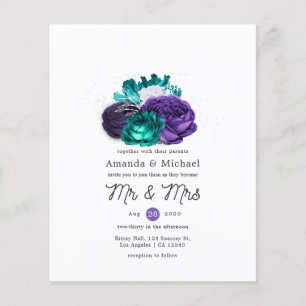 Rustic Violet en Turquoise Floral Wedding Invite Flyer