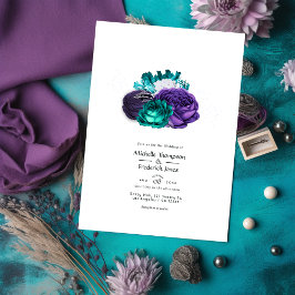 Rustic Violet en Turquoise Floral Wedding Kaart