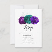 Rustic Violet en Turquoise Floral Wedding RSVP Kaartje (Voorkant)