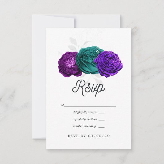 Rustic Violet en Turquoise Floral Wedding RSVP Kaartje (Voorkant)
