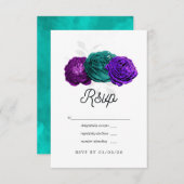 Rustic Violet en Turquoise Floral Wedding RSVP Kaartje (Voorkant / Achterkant)