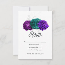 Rustic Violet en Turquoise Floral Wedding RSVP Kaartje