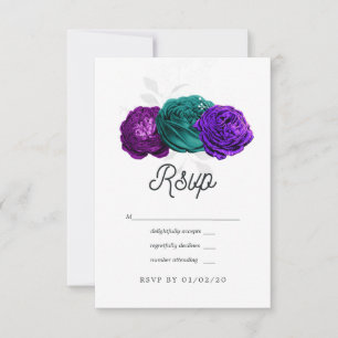 Rustic Violet en Turquoise Floral Wedding RSVP Kaartje