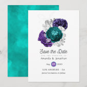 Rustic Violet en Turquoise Floral Wedding Save The Date (Voorkant / Achterkant)