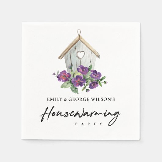 RUSTIC VIOLET FLORAL BIRD HUUSE HOUSEWARMING PARTI SERVET (Voorkant)