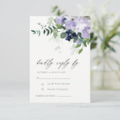 Rustic Violet Paars Floral Leafy Wedding RSVP Informatiekaartje (Staand voorkant)