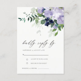 Rustic Violet Paars Floral Leafy Wedding RSVP Informatiekaartje