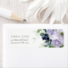 Rustic Violet Paars Navy Floral Leafy Adres Etiket