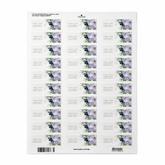 Rustic Violet Paars Navy Floral Leafy Adres Etiket (Full Sheet)