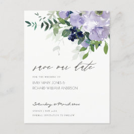Rustic Violet Paarse Floral Leafy Save the Date Briefkaart